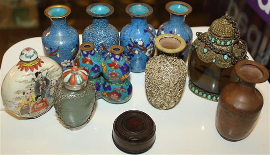 Various snuff bottles & cloisonne vases